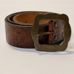 Dsquared2 Belt Mens Large Brown Leather Brass Buckle Made in Italy Embossed